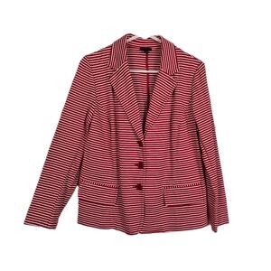 1X Talbots Red White Striped Blazer 3 Button Cotton Blend Career Office Holiday